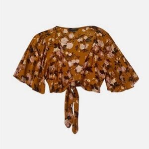 Mustard floral cropped tie top with matching flowy pants